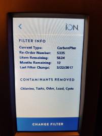 Filter informatie ION waterkoeler touch screen